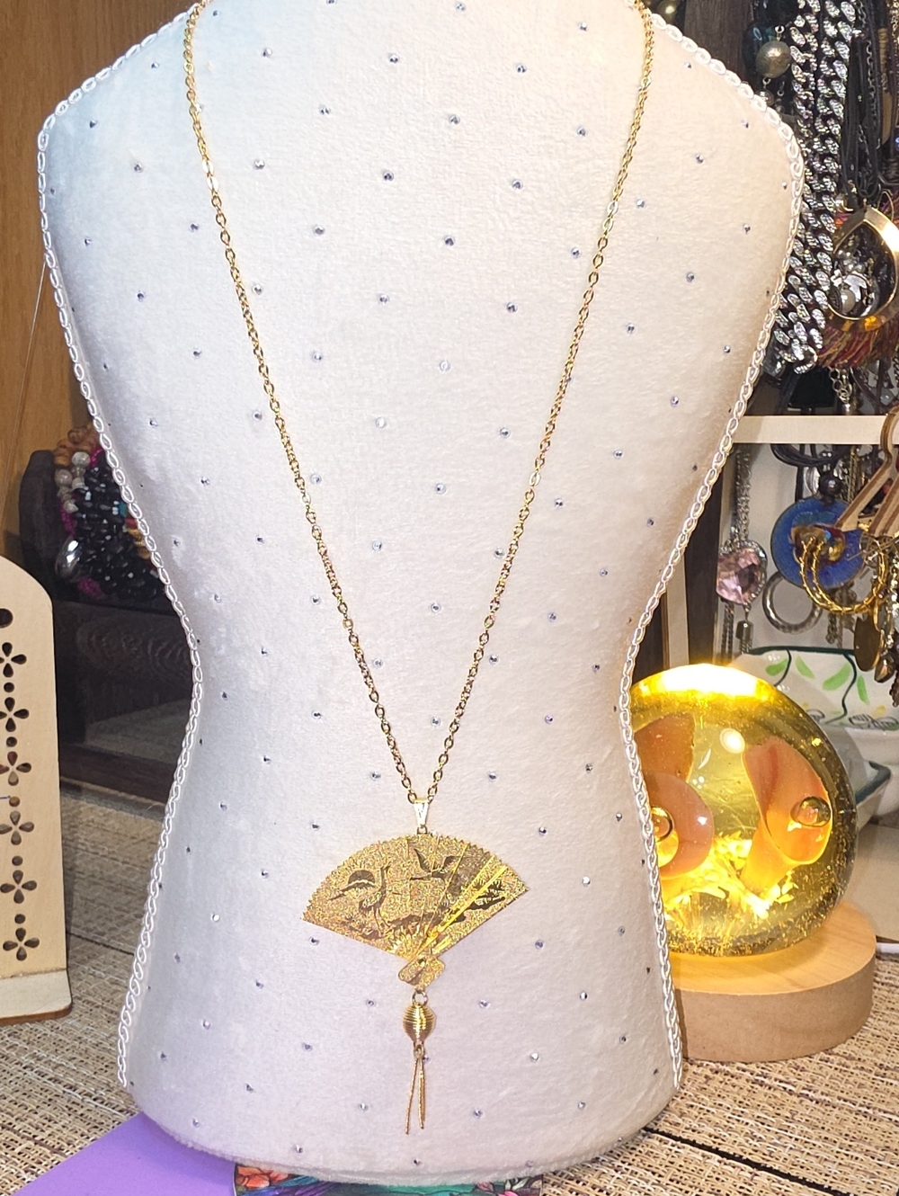 Vintage Gilt Fan Pendant Necklace